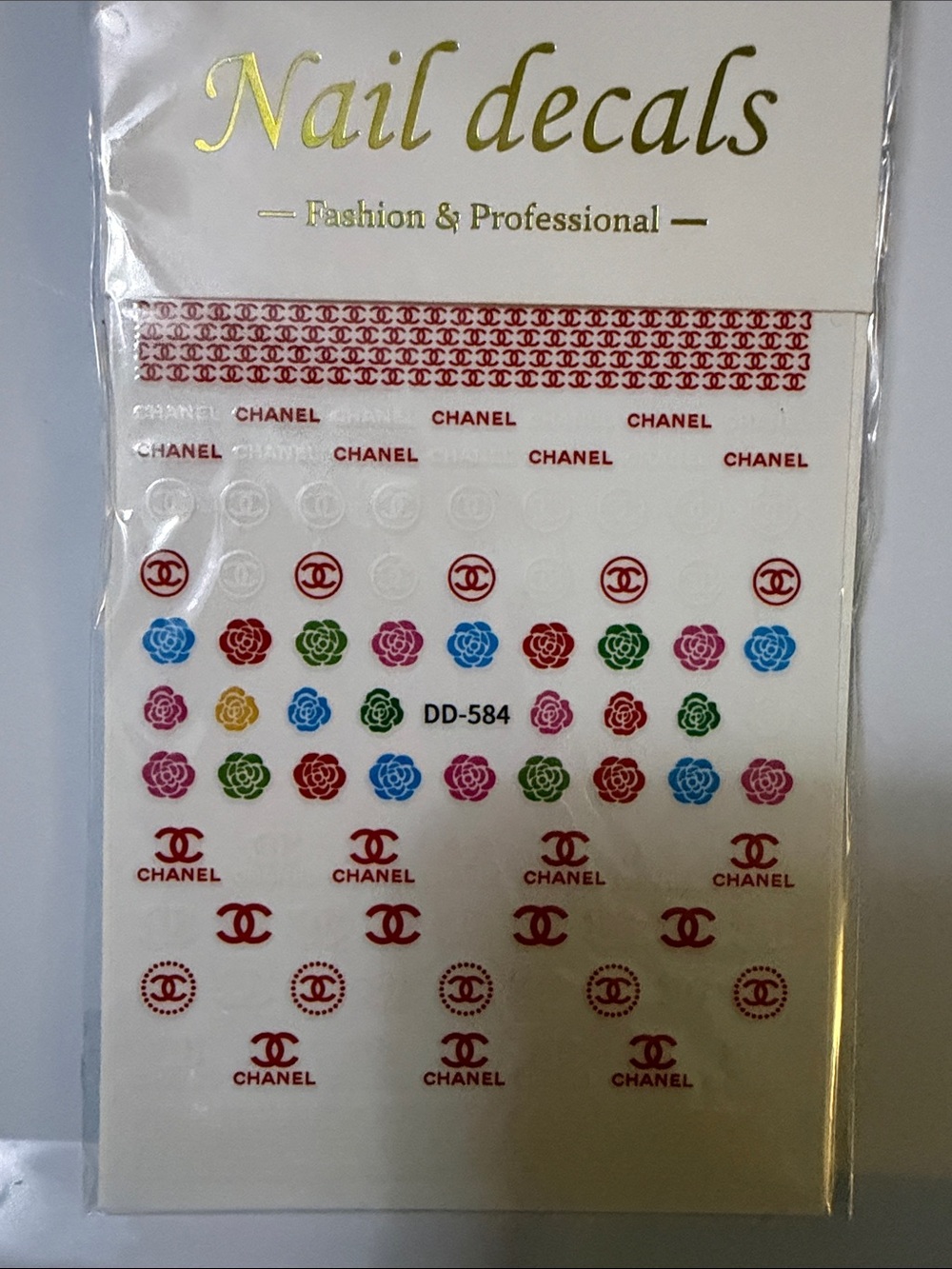Red & Multicolor Floral Nail Decal Sheet